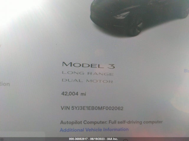 Tesla Model 3 Long Range 2021 5YJ3E1EB0MF002062 Image 13