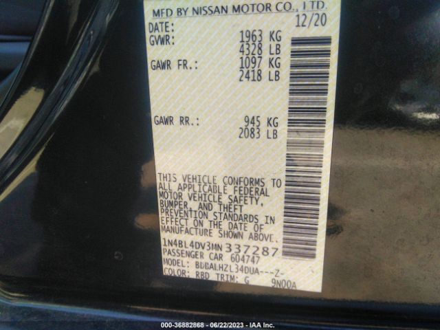 1N4BL4DV3MN337287 Nissan Altima 2.5 Sv