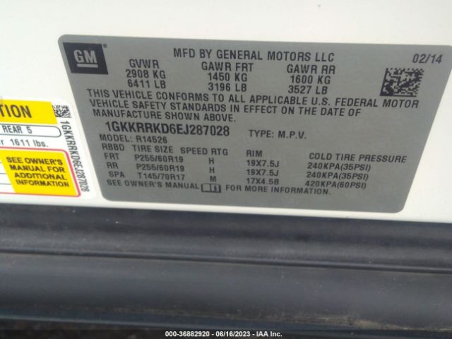 1GKKRRKD6EJ287028 GMC ACADIA SLT