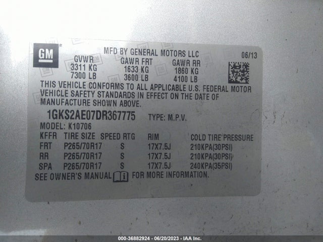 2013 GMC YUKON SLE VIN: 1GKS2AE07DR367775
