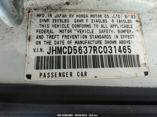 1994 HONDA ACCORD LX VIN: JHMCD5637RC031465