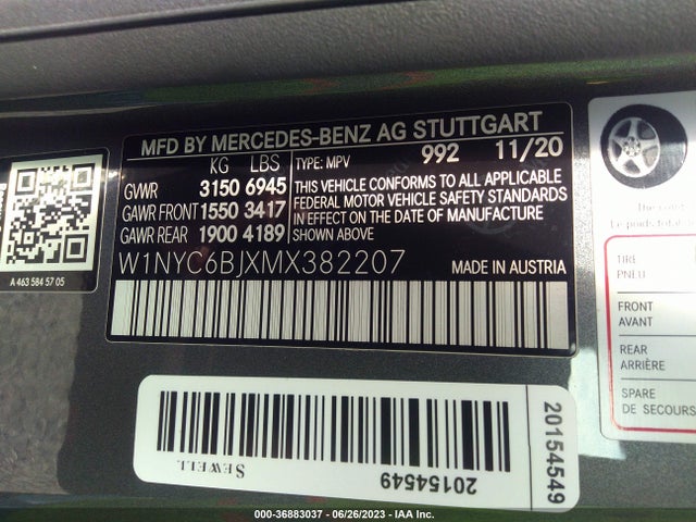 2021 Mercedes-Benz G-Class, VIN: W1NYC6BJXMX382207
