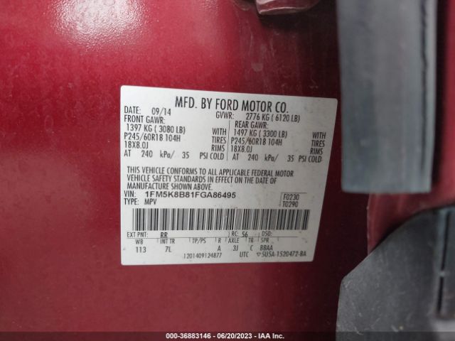 1FM5K8B81FGA86495 Ford Explorer Base