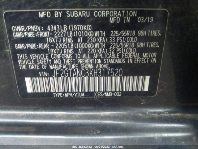 JF2GTANC3KH317520 Subaru Crosstrek Limited