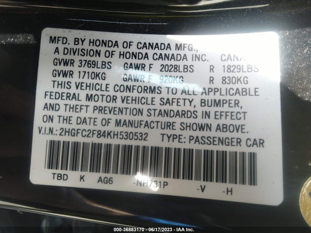 Honda Civic Sedan Sport 2019 2HGFC2F84KH530532 Image 9