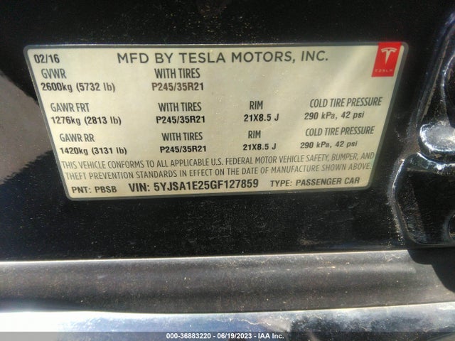 Tesla Model S 90d/70d/75d/60d/85d 2016 5YJSA1E25GF127859 Image 15