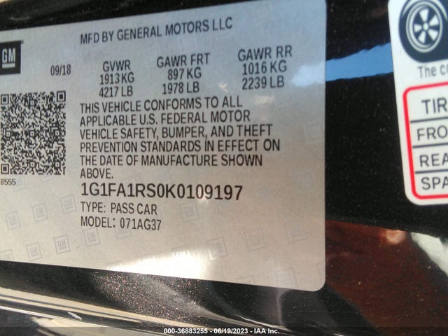 Chevrolet Camaro 1lt 2019 1G1FA1RS0K0109197 Image 9
