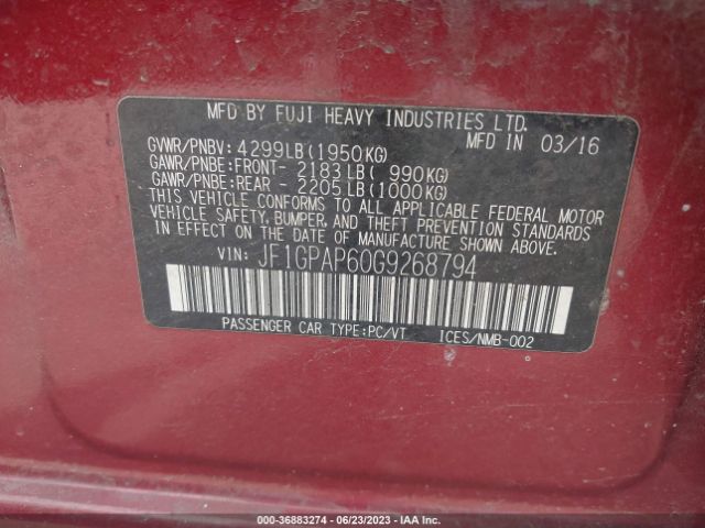 JF1GPAP60G9268794 Subaru Impreza Wagon 2.0i Sport Premium