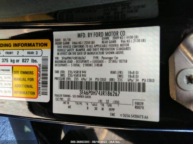 3FA6P0H74JR186267 Ford FUSION SE