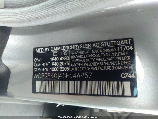 Aukcja sprzedaży 2005 Mercedes-benz C-class 1.8l, vin: WDBRF40J45F646957, numer aukcji: 36883661