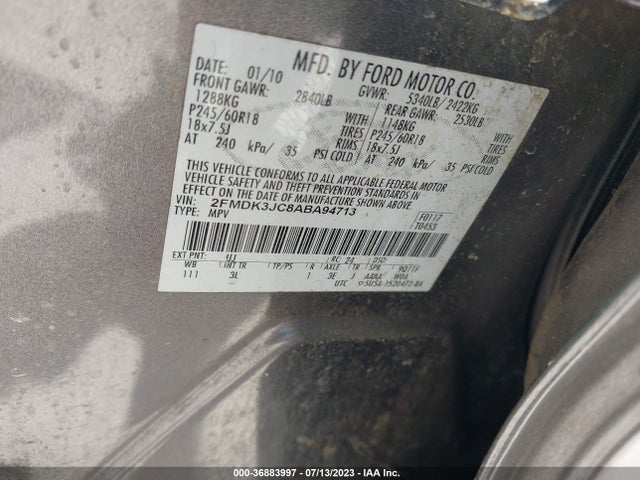 2010 FORD EDGE SEL VIN: 2FMDK3JC8ABA94713