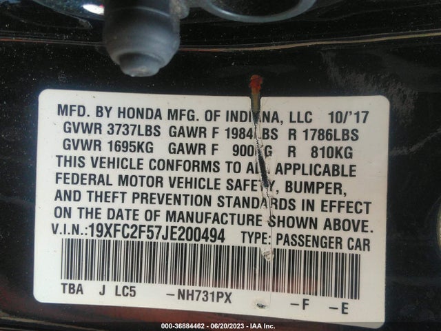 Honda Civic Sedan Lx 2018 19XFC2F57JE200494 Image 9