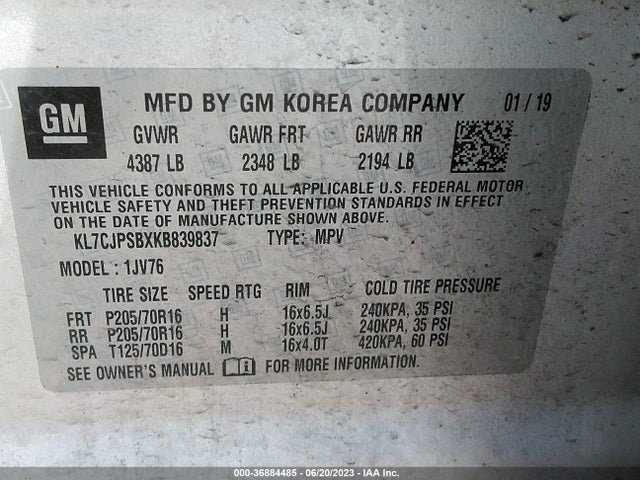 Chevrolet Trax Lt 2019 KL7CJPSBXKB839837 Image 9