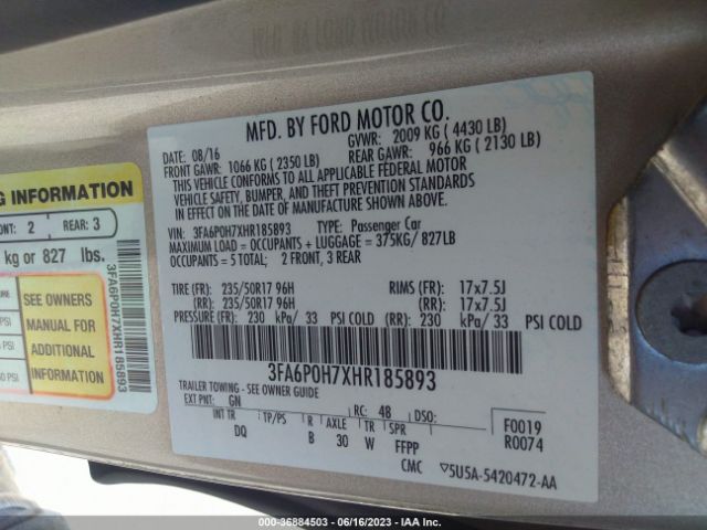 3FA6P0H7XHR185893 Ford FUSION SE