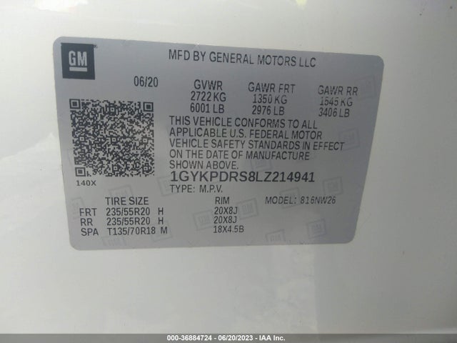1GYKPDRS8LZ214941 Cadillac Xt6 Awd Premium Luxury