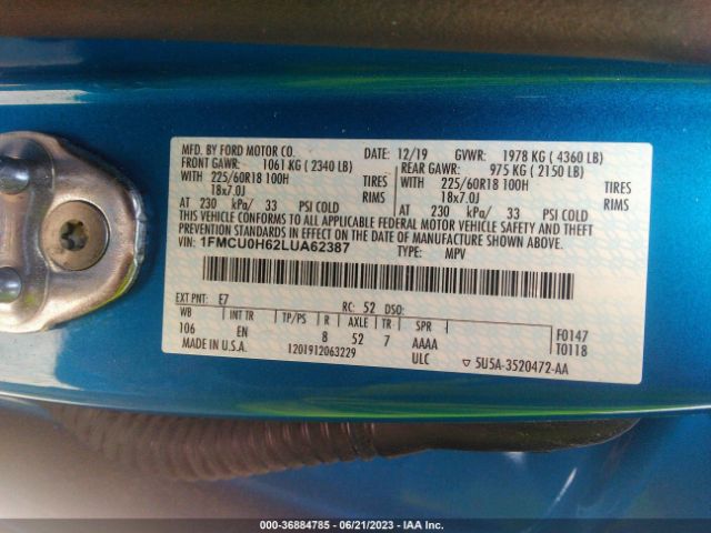 1FMCU0H62LUA62387 Ford ESCAPE SEL