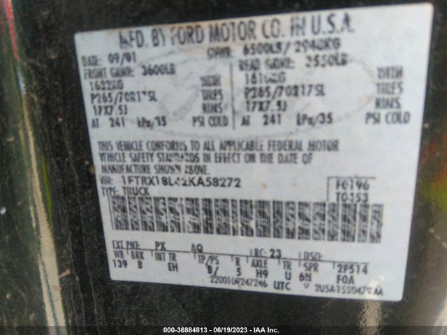 2002 FORD F-150 XL/XLT/LARIAT/KING RANCH VIN: 1FTRX18L42KA58272