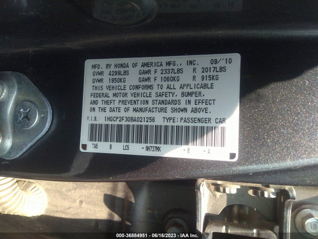2011 HONDA ACCORD SDN LX VIN: 1HGCP2F30BA021256