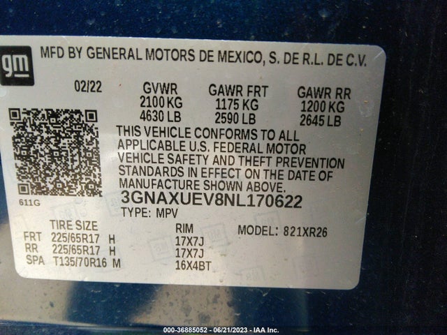 Chevrolet EQUINOX LT 2022 3GNAXUEV8NL170622 Image 9