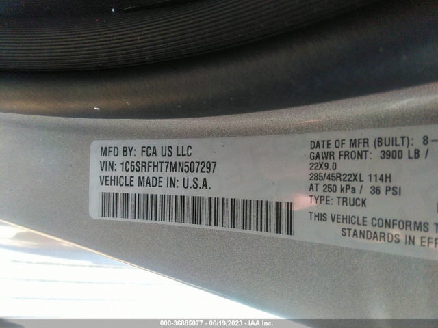 2021 RAM 1500 LIMITED VIN: 1C6SRFHT7MN507297