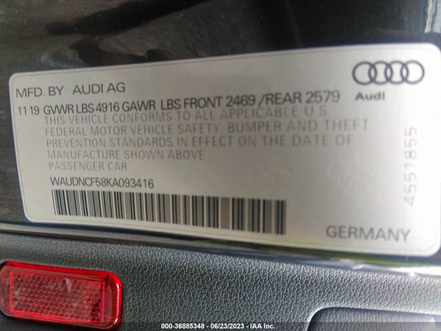 WAUDNCF58KA093416 Audi A5 Sportback Premium