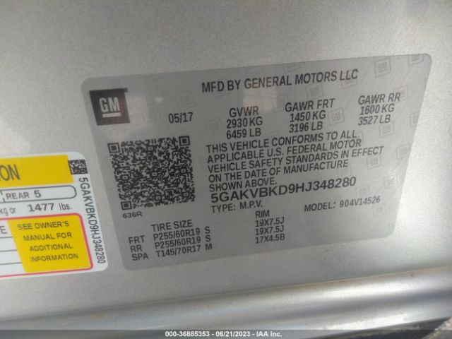 5GAKVBKD9HJ348280 Buick Enclave Leather