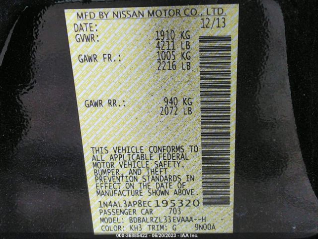 1N4AL3AP8EC195320 Nissan Altima 2.5 S