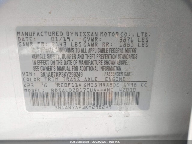 Nissan SENTRA SV 2019 3N1AB7AP3KY298249 Image 9