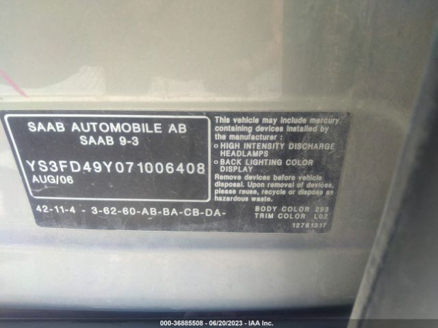 2007 SAAB 9-3 YS3FD49Y071006408 Photo 8