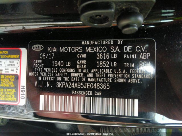 3KPA24AB5JE048365 KIA RIO LX