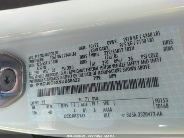 1FMCU0G6XNUB88422 Ford ESCAPE SE