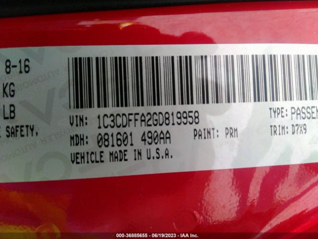 1C3CDFFA2GD819958 Dodge Dart Sxt Sport