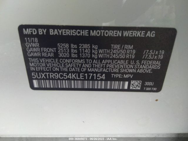 5UXTR9C54KLE17154 BMW X3 Xdrive30i