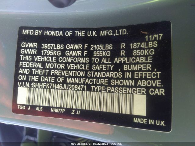 SHHFK7H46JU208471 Honda Civic Sport