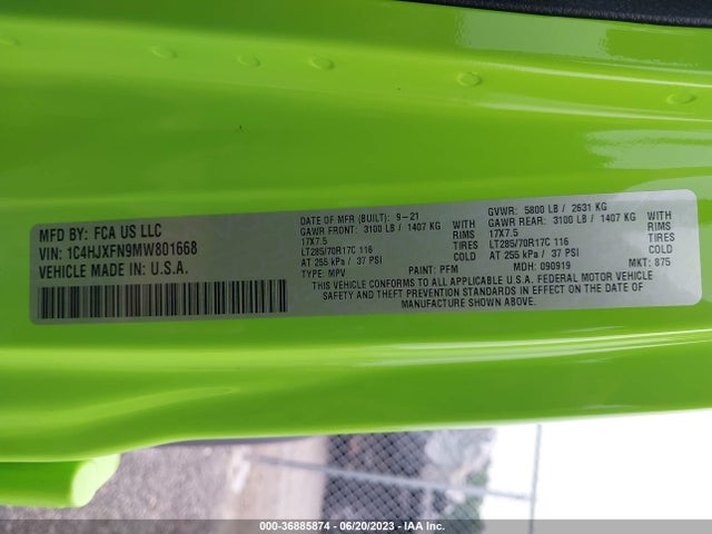 1C4HJXFN9MW801668 Jeep Wrangler Unlimited Rubicon