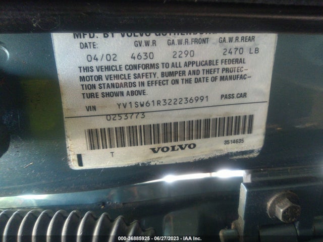 2002 VOLVO V70 VIN: YV1SW61R322236991