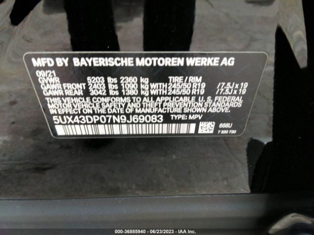 5UX43DP07N9J69083 BMW X3 Sdrive30i