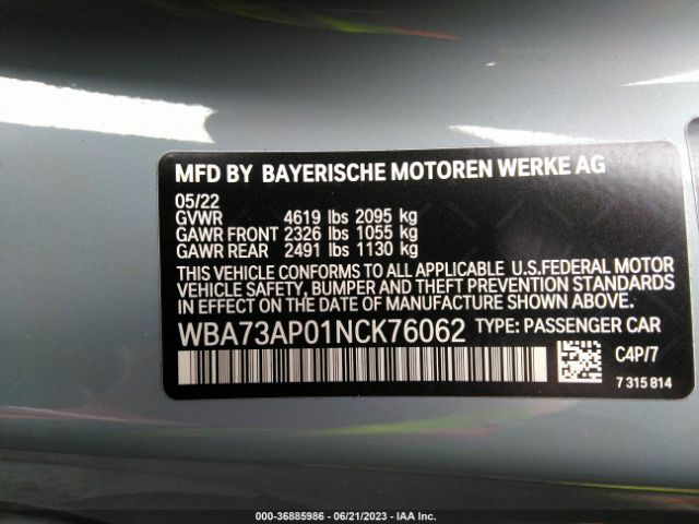 WBA73AP01NCK76062 BMW 4 Series 430i Xdrive