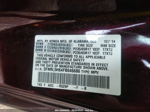 Honda Odyssey Ex-l 2015 5FNRL5H64FB046686 Image 9