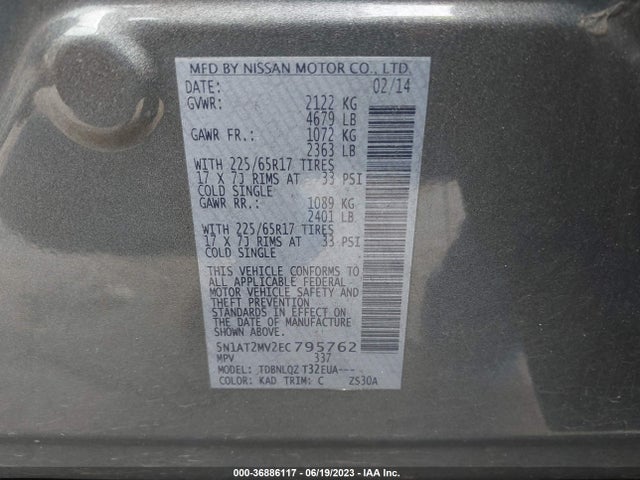 2014 NISSAN ROGUE SV VIN: 5N1AT2MV2EC795762