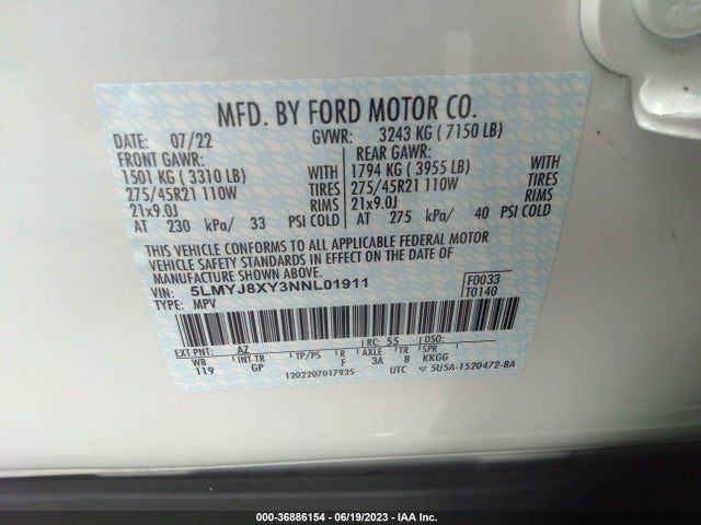 2022 Lincoln Aviator, VIN: 5LMYJ8XY3NNL01911
