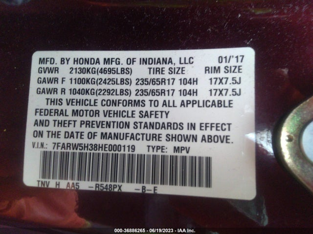 Honda CR-V LX 2017 7FARW5H38HE000119 Image 9