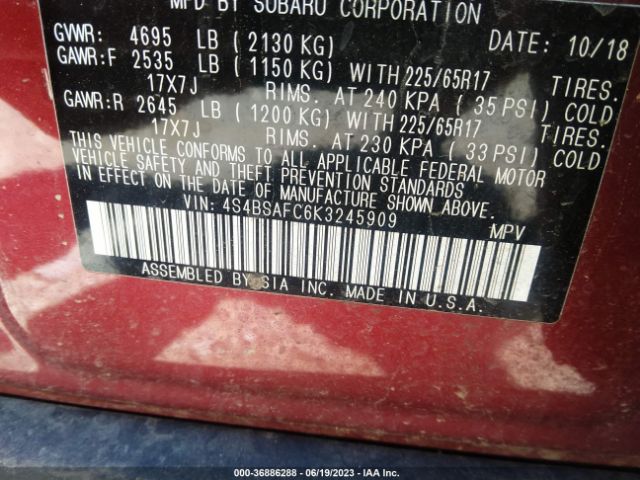 4S4BSAFC6K3245909 Subaru Outback Premium