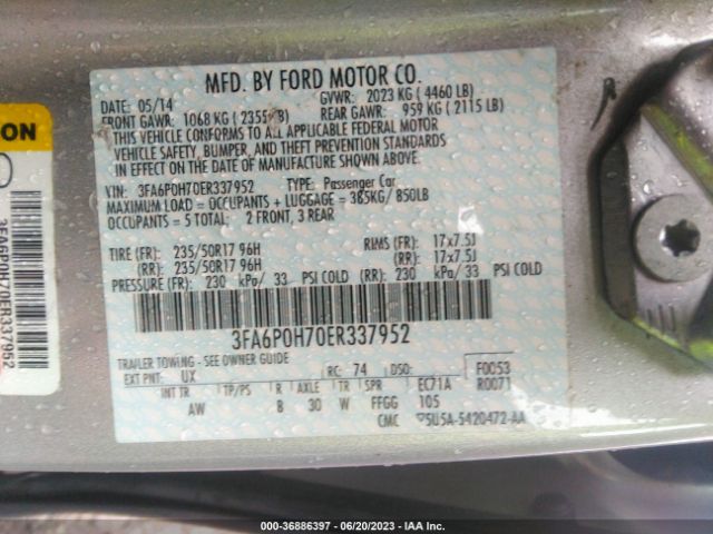 3FA6P0H70ER337952 Ford FUSION SE