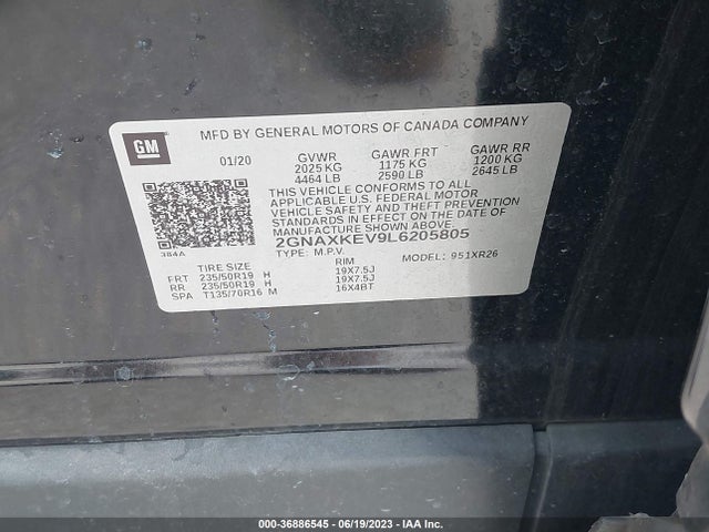 Chevrolet EQUINOX LT 2020 2GNAXKEV9L6205805 Image 9