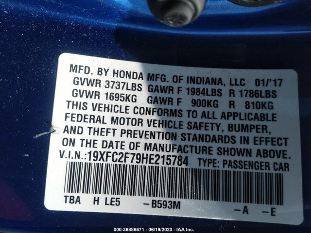Honda Civic Sedan Ex 2017 19XFC2F79HE215784 Image 9