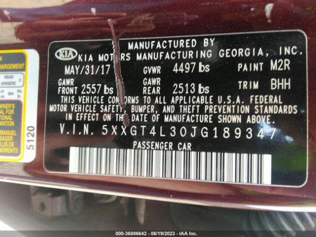 5XXGT4L30JG189347 KIA Optima Lx