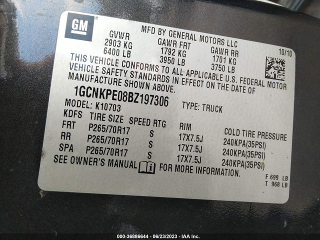2011 CHEVROLET SILVERADO 1500 WORK TRUCK VIN: 1GCNKPE08BZ197306