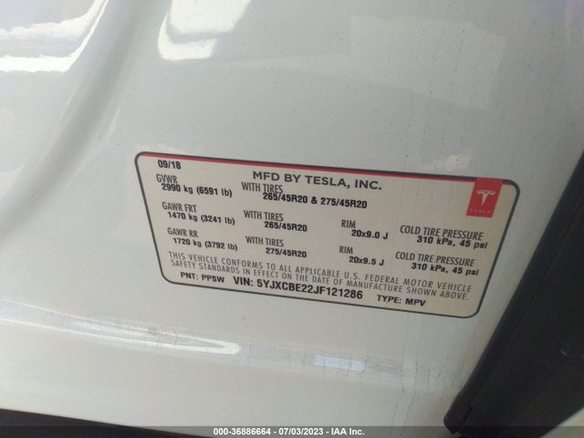 Tesla Model X 75d/100d/p100d 2018 5YJXCBE22JF121286 Image 17