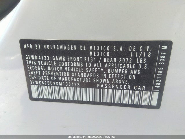 3VWC57BU9KM136423 Volkswagen Jetta S/se/r-line